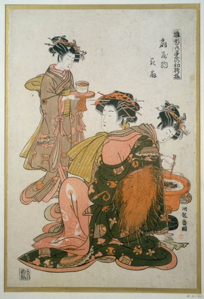 Three Women Preparing a Meal, 19th century by Koriusai